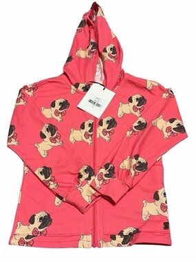 deux par deux Pink Pug-Print Zip Hoodie